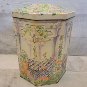 Vintage Sutter Home Winery Decorative Octagonal Tin Container 8" Tall Floral Gar